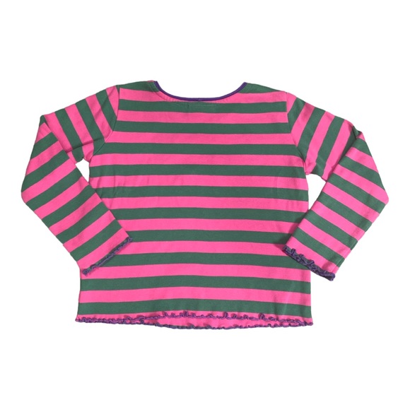 Hanna Anderson Pink and Green Striped Cat Appliqué Long Sleeve [K37] - Picture 2 of 3
